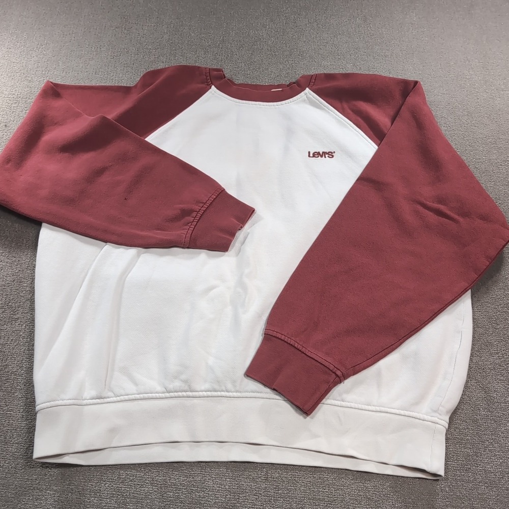 Levis Sweater Mens‎ Medium Red White Color block Crew Neck Sweatshirt Relaxed
